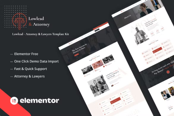 Lowlead – 律师和律师事务所 Elementor 模板套件-极客小站