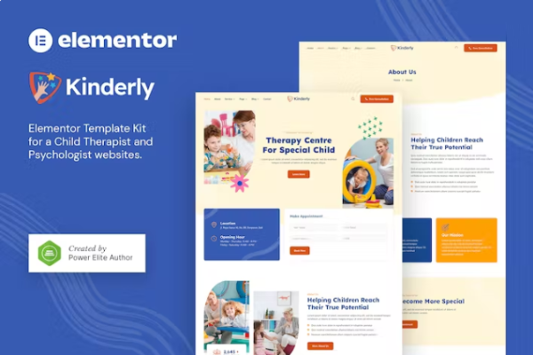 Kinderly – 儿童治疗师和心理学家 Elementor 模板套件-极客小站