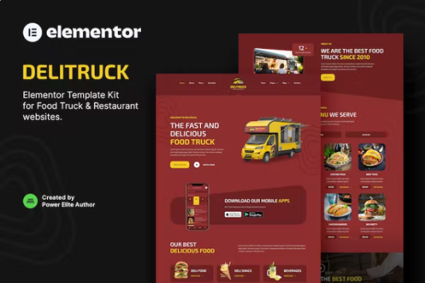 Delitruck – 食品卡车和餐厅 Elementor 模板套件-极客小站