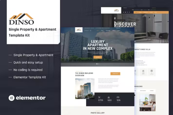 Dinso – 单一物业和公寓 Elementor 模板套件-极客小站