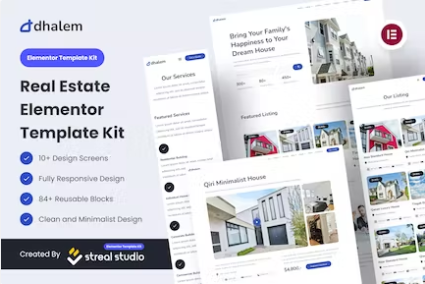 Dhalem Real Estate Elementor 模板工具包-极客小站