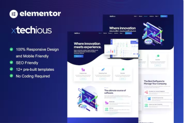 Xtechious – Saas 和数字技术公司 Elementor 模板工具包-极客小站