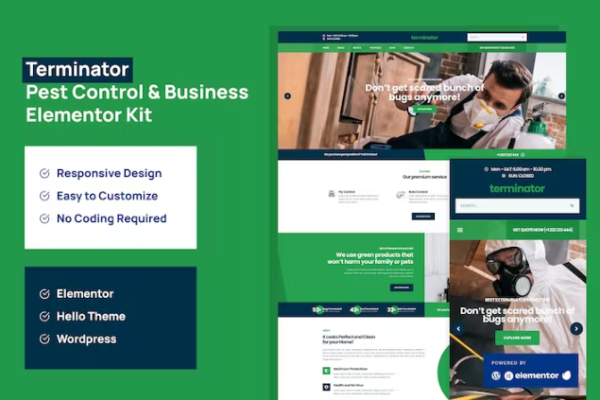 Terminator – 商业和害虫防治 Elementor Pro 模板套件-极客小站