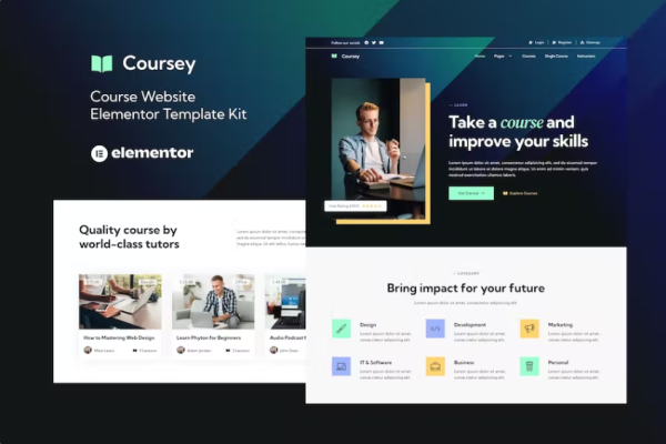 Coursey – 在线课程 Elementor 模板套件-极客小站