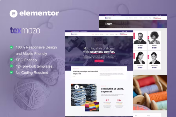 Texmazo – 纺织和服装行业 Elementor 模板套件-极客小站
