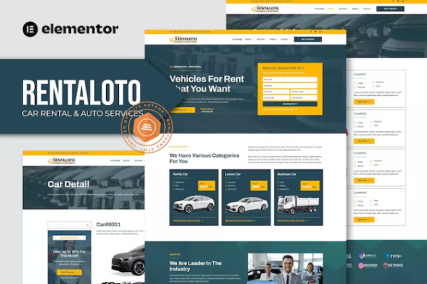 Rentaloto – 汽车租赁和汽车服务 Elementor 模板套件-极客小站