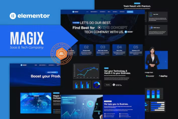 Magix – Saas、金融科技、应用程序 Elementor 模板工具包-极客小站