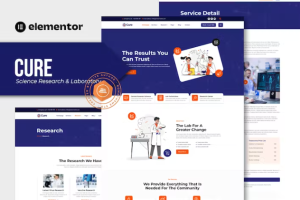 Cure – 科学研究和实验室 Elementor 模板套件-极客小站