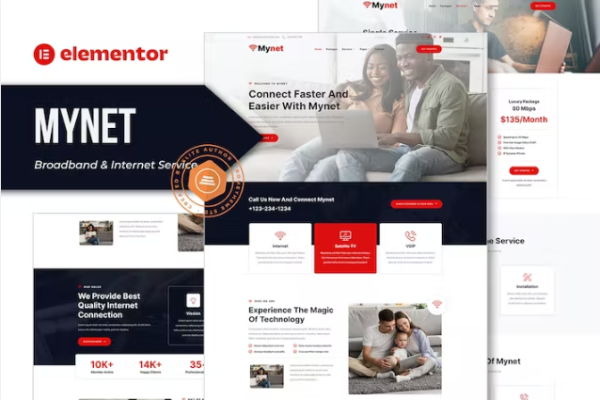Mynet – 宽带和互联网服务提供商 Elementor 模板工具包-极客小站