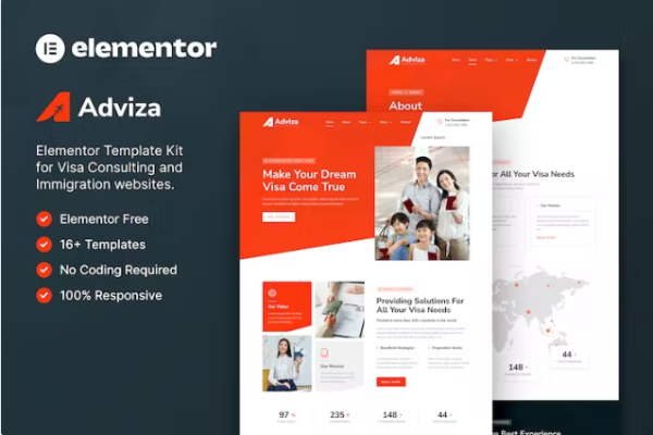 Adviza – 移民和签证咨询 Elementor 模板套件-极客小站