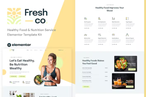 Freshco – 健康食品和营养服务 Elementor 模板套件-极客小站