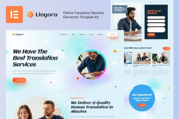 Lingora – 在线翻译服务 Elementor 模板工具包-极客小站