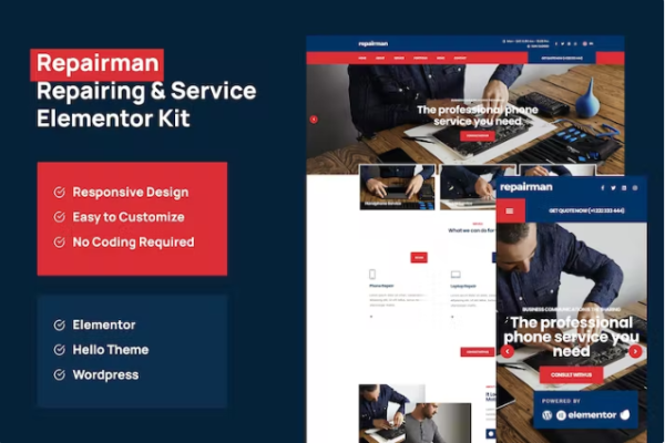 Repairman – 小工具维修和服务 Elementor 模板套件-极客小站