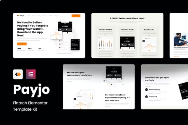 Payjo – 金融创业公司Elementor 模板工具包-极客小站