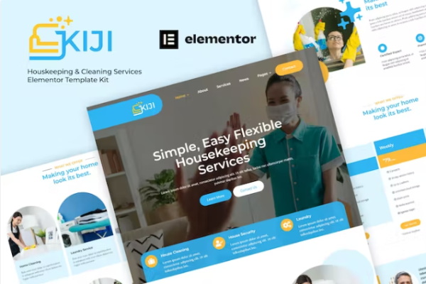 Kiji – 家政和清洁服务 Elementor 模板套件-极客小站