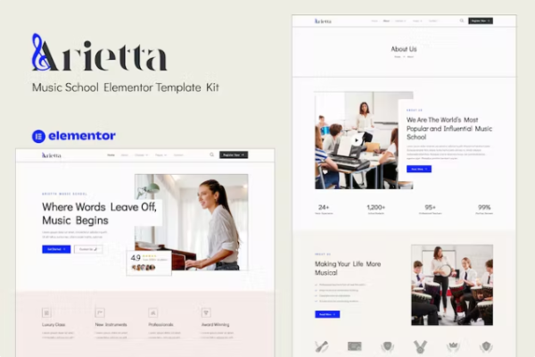 Arietta – 音乐学校 Elementor 模板套件-极客小站