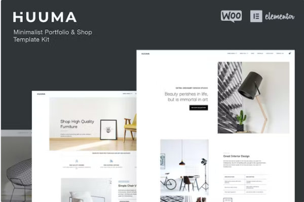 Huuma – 投资组合和网上商店 Elementor 模板套件-极客小站