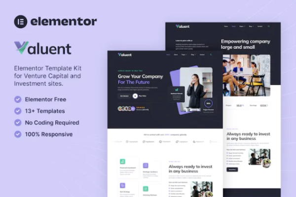 Valuent – 风险投资和投资 Elementor 模板套件-极客小站