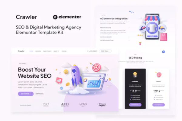 Crawler– SEO 和数字营销机构 Elementor 模板套件-极客小站