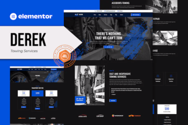 Derek – 拖车服务 Elementor Pro 模板套件-极客小站