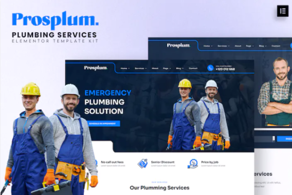 Prosplum – 管道服务 Elementor 模板套件-极客小站