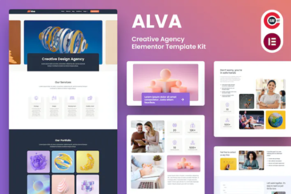 Alva – 创意机构 Elementor 模板套件-极客小站