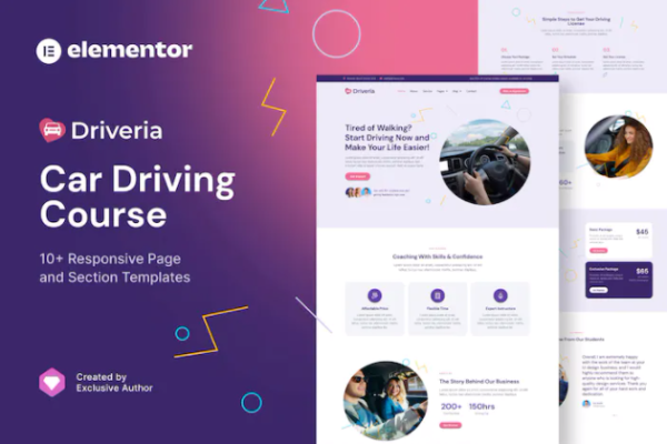 Driveria – 汽车驾驶课程元素模板套件-极客小站