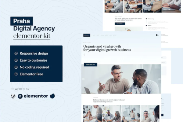 Praha – 数字代理服务网站Digital Agency Elementor 模板套件-极客小站