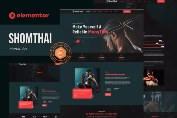 Shomthai – 泰拳武术学校怕培训机构Elementor 模板套件-极客小站