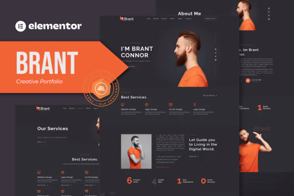 Brant – Creative Portfolio & Agency Elementor 模板套件-极客小站