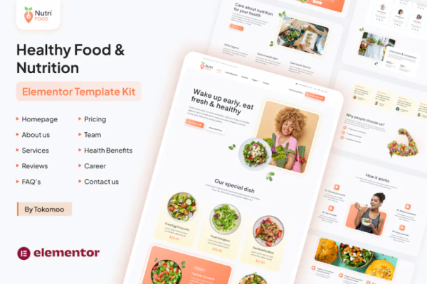 Nutri Food – 健康食品和营养 Elementor Pro 模板套件-极客小站