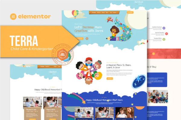Terra – 儿童保育和幼儿园 Elementor 模板套件-极客小站