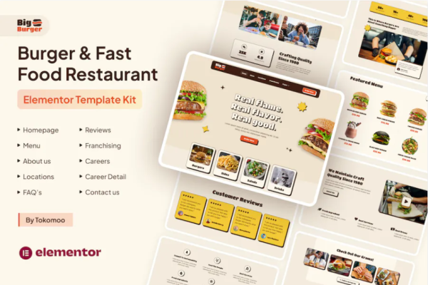 BigBurger – 汉堡和快餐店 Elementor 模板套件-极客小站