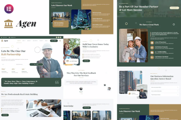 Agen – 房地产开发商 Elementor 模板套件-极客小站