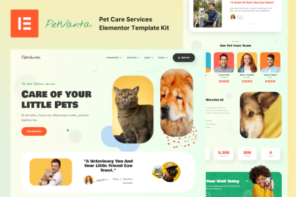 Petvanta – 宠物护理服务 Elementor 模板套件-极客小站