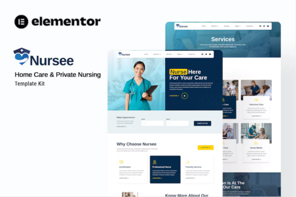 Nursee – 家庭护理和私人护理元素模板套件-极客小站