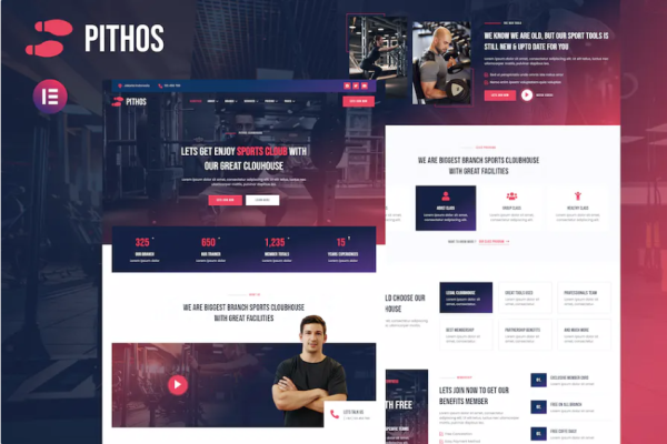 Pithos – 健身中心和 Cloubhouse Elementor 模板套件-极客小站