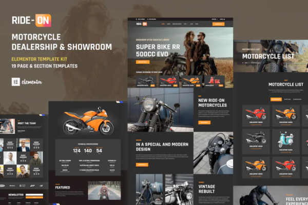 Ride ON – 摩托车经销商 WordPress Elementor 模板套件-极客小站