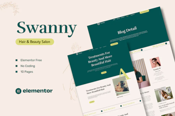 Swanny – 头发和美容院 Elementor 模板套件-极客小站