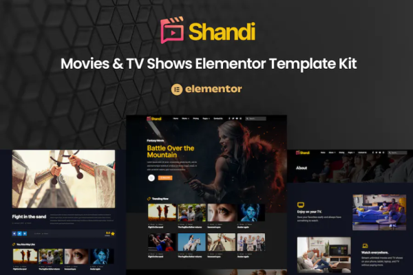 Shandi – 电影和电视节目 Elementor 模板套件-极客小站