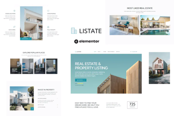 Listate – 房地产和财产清单 Elementor 模板套件-极客小站