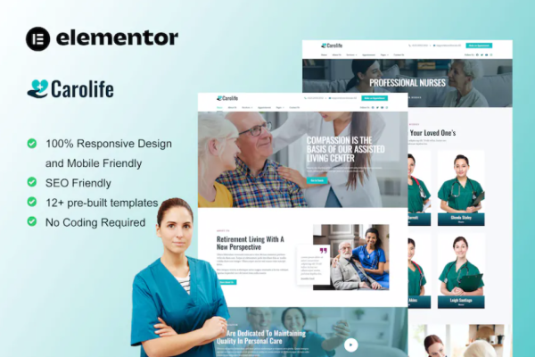 Carolife – 家庭护理和私人护理服务 Elementor 模板套件-极客小站