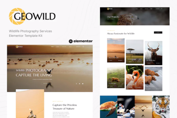 Geowild – 野生动物摄影服务 Elementor 模板套件-极客小站