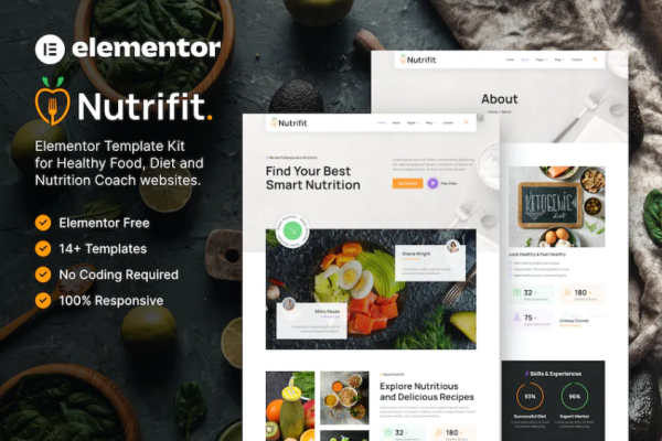 Nutrifit – 健康食品与营养教练 Elementor 模板套件-极客小站