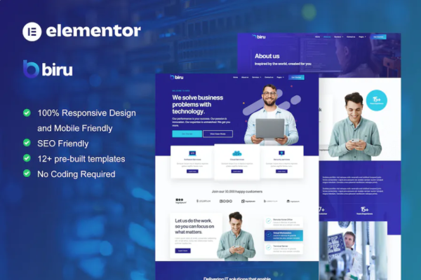 Biru – IT 服务 Elementor Pro 完整站点模板套件-极客小站