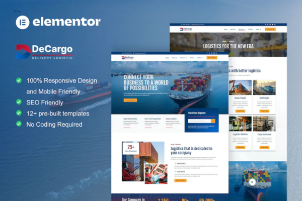 DeCargo – 物流和运输服务 Elementor 模板套件-极客小站