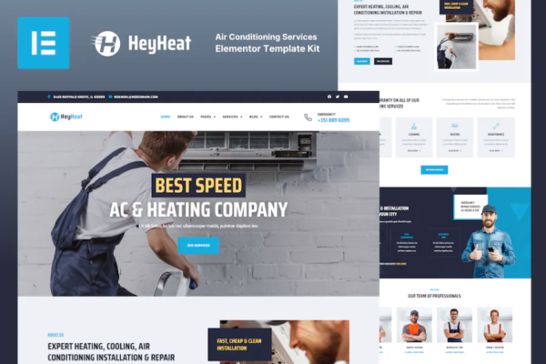 HeyHeat – 空调服务 Elementor 模板套件-极客小站