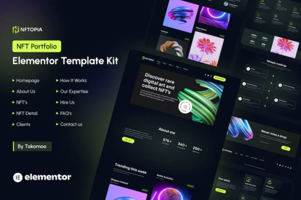 Nftopia – NFT Portfolio Elementor Pro 模板套件-极客小站
