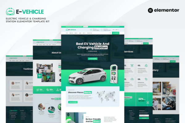 EVehicle – 电动汽车和充电站 Elementor 模板套件-极客小站