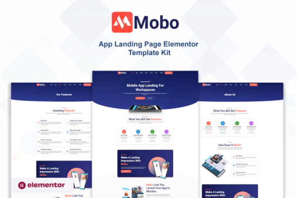 Mobo – App Landing Page Elementor 模板套件-极客小站